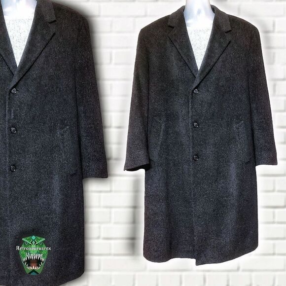 LONDON Fog Men’s Classic Wool Blend Dark Charcoal Overcoat Trench Coat 42R Regul - Picture 1 of 6